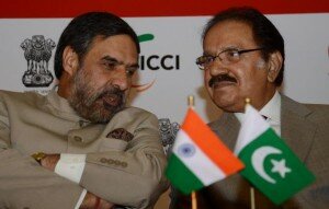 The Commerce and Industry Minister, Mr Anand Sharma, and his Pakistani counterpart, Mr Makhdoom Mohammad Amin Fahim, at the Indo-Pak Business Conclave in New Delhi