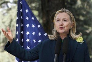 U.S. Secretary of State Hillary Clinton speaks during a news conference in Kabul